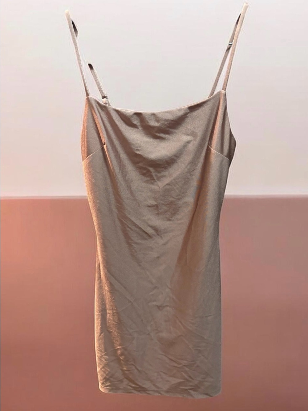 Forever 21 Beige Satin Slip Dress with Adjustable Spaghetti Straps (v)